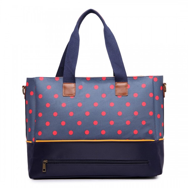 LH1655D2 - Miss Lulu Matte Oilcloth Maternity Baby Changing Bag Polka Dot Navy LH1655D2 - Miss Lulu Matte Oilcloth Maternity Baby Changing Bag Polka Dot Navy